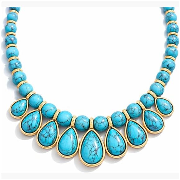 Genuine Turquoise Statement Gold Chunky Necklace Handmade Bolo Western Jewelry